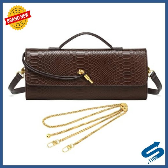 Crocodile Embossed PU Leather Clutch with Removable Strap, 12x5x2